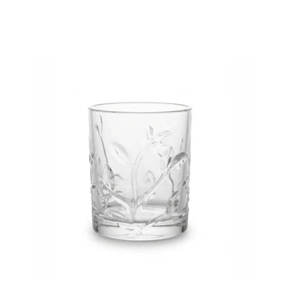 Elegant 6-piece clear glass tumbler set with a 310 ml capacity and decorative leaf design, perfect for serving water, juice, soft drinks, and refreshing beverages at Siddiq Gifts.