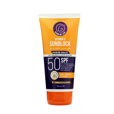 Glow My Life Vitamin-E Sunblock SPF 50 150ml Broad Spectrum UVA UVB Protection Siddiq Gifts