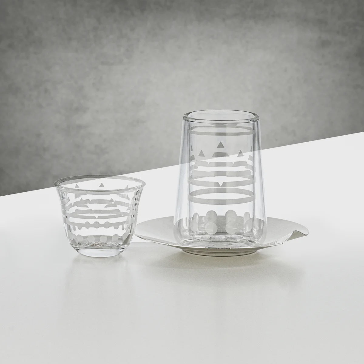 GLS2630081-WH/SS Tea & Cawa Cup Set 18 Pieces – Clear Glass with White ...