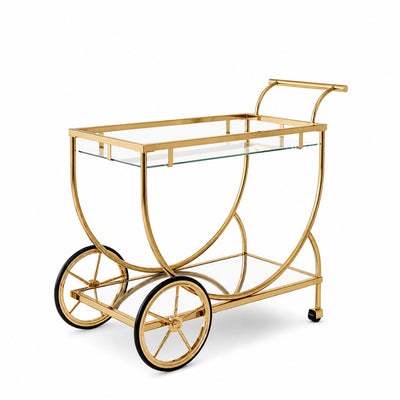 Gold Metal Serving Trolley 80 × 72 × 40 cm 2 Tier Glass Bar Cart with Wheels for Home Bar Dining Room and Entertaining by Siddiq Gifts