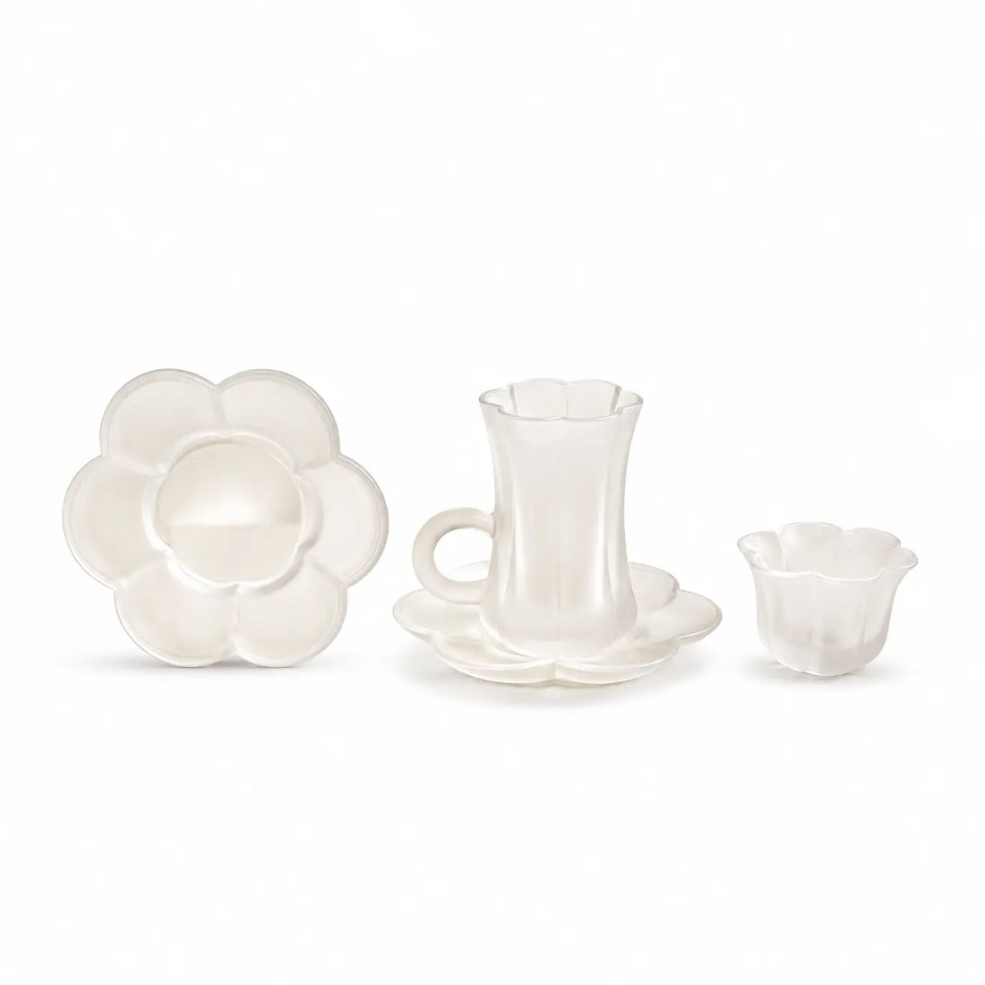 GT1258 Golden Touch Tea & Cawa Cup Set – 18 Pieces – Frosted White Glass Floral Design