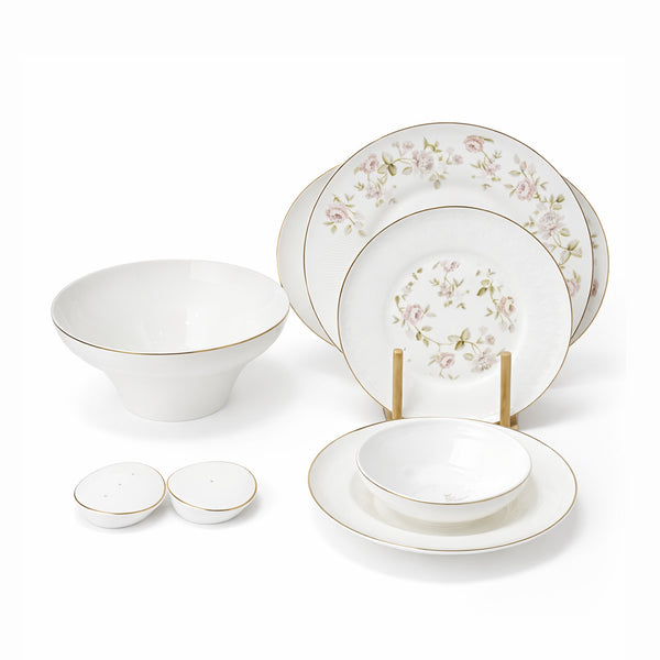 GP-136 Dinner Set 28 Pieces Classic Rose Floral Design Ivory with Gold Detailing From Siddiq Gift Shop