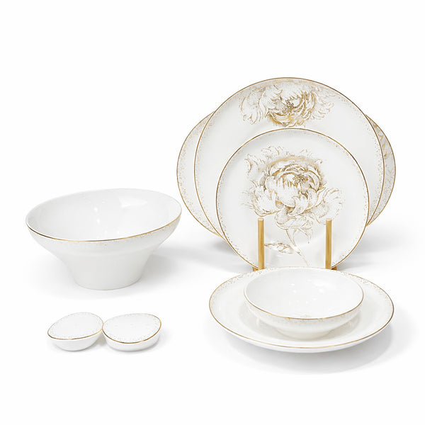 GP-137 Dinner Set 28 Pieces Floral Gold Design Ivory with Elegant Detailing From Siddiq Gift Shop