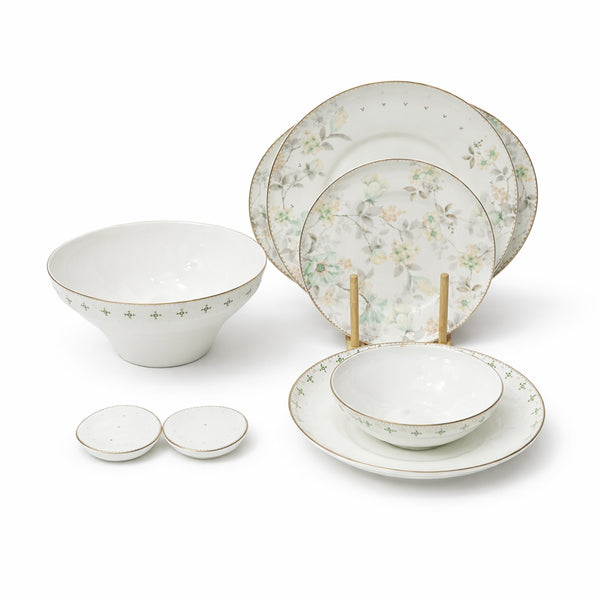GP-139 Dinner Set 28 Pieces Soft Green Floral Design Ivory with Elegant Detailing From Siddiq Gift Shop
