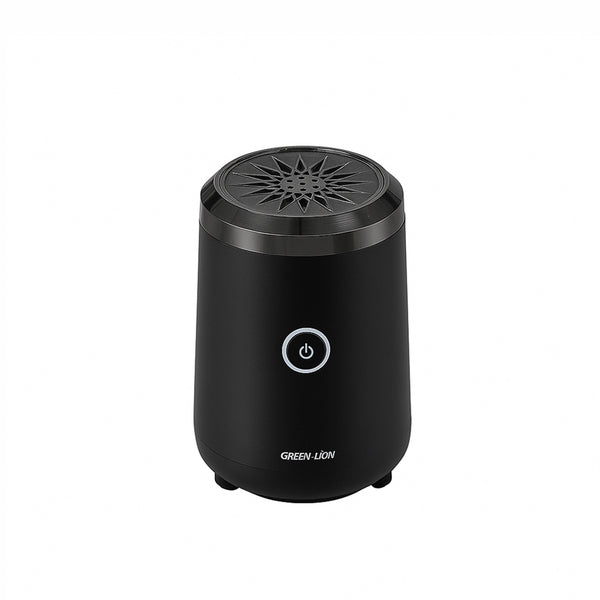 Black humidifier with 'Green Lion' branding on a white background