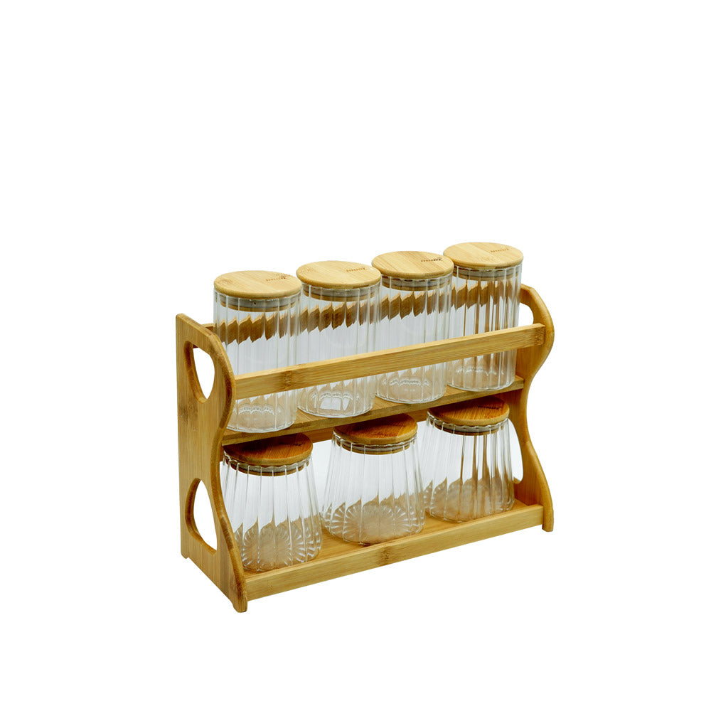 GER5661 Glass Canister With Wooden Rack