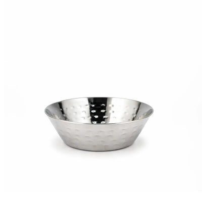 Hammered Pyramid Stainless Steel Vati Bowl, 10 cm, in Silver with a Hammered Finish for Serving Chutney, Sauces, Dips, Snacks, and Small Portions at Siddiq Gifts.