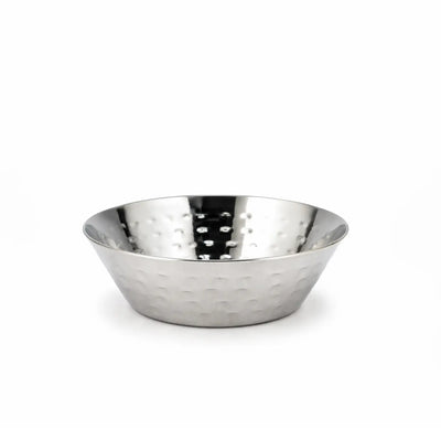 Hammered Pyramid Stainless Steel Vati Bowl, 11 cm, in Silver with a Hammered Finish for Serving Chutney, Sauces, Dips, Snacks, and Small Portions at Siddiq Gifts.