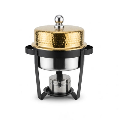 Hammered Round Chafing Dish Gold 3 Liter Stainless Steel Buffet Server with Lid for Catering Buffets Parties and Food Service by Siddiq Gifts