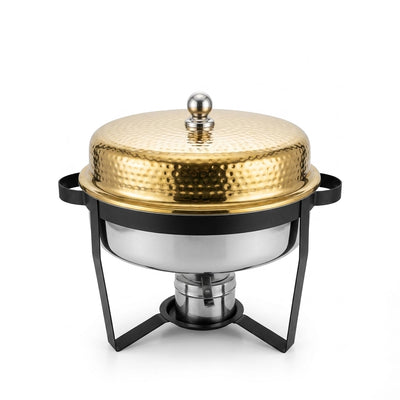 Hammered Round Chafing Dish Gold 5 Liter Stainless Steel Buffet Server with Lid for Catering Buffets Parties Banquets and Food Service by Siddiq Gifts