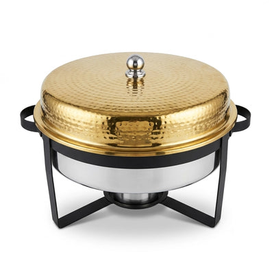 Hammered Round Chafing Dish Gold 7 Liter Stainless Steel Buffet Server With Lid Siddiq Gifts