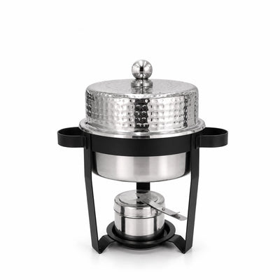 Hammered Round Chafing Dish Silver 2 Liter Stainless Steel Food Warmer With Lid And Stand Siddiq Gifts