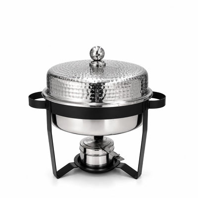 Hammered Round Chafing Dish Silver 3 Liter Stainless Steel Food Warmer With Lid And Stand Siddiq Gifts