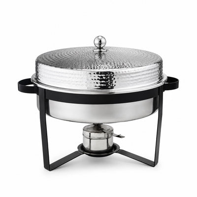 Hammered Round Chafing Dish Silver 7 Liter Stainless Steel Food Warmer With Lid And Stand Siddiq Gifts