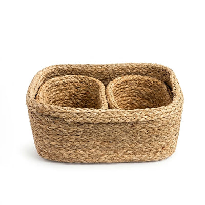 Handwoven Seagrass Oval Storage Basket Set 3-Piece Natural Woven Nesting Baskets Siddiq Gifts