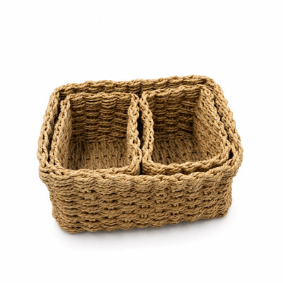 Handwoven Seagrass Square Storage Basket Set 3-Piece Natural Woven Nesting Baskets Siddiq Gifts