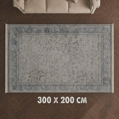 HIRAD Monika Carpet 200x300cm Light Grey with Vintage Distressed Floral Design by Siddiq Gifts