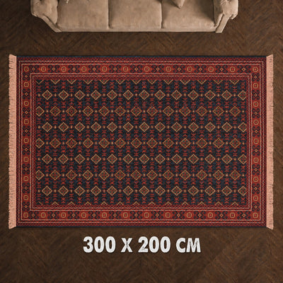 HIRAD SA085 Carpet 200x300cm Navy and Red with Traditional Geometric Tribal Design by Siddiq Gifts