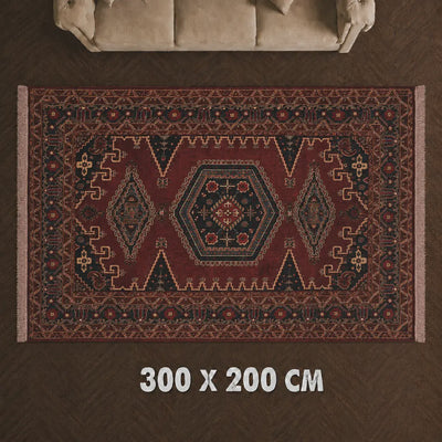 HIRAD SA086 Carpet 200x300cm Red and Navy with Traditional Geometric Medallion Design by Siddiq Gifts