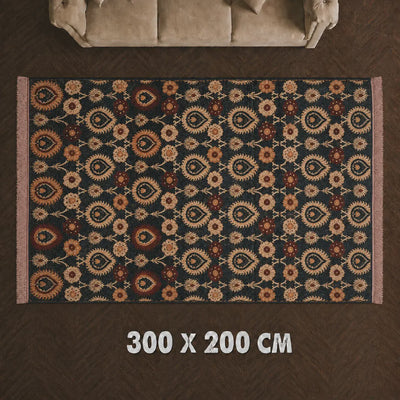 HIRAD SA093 Carpet 200x300cm Dark Blue with Traditional Floral and Paisley Design by Siddiq Gifts