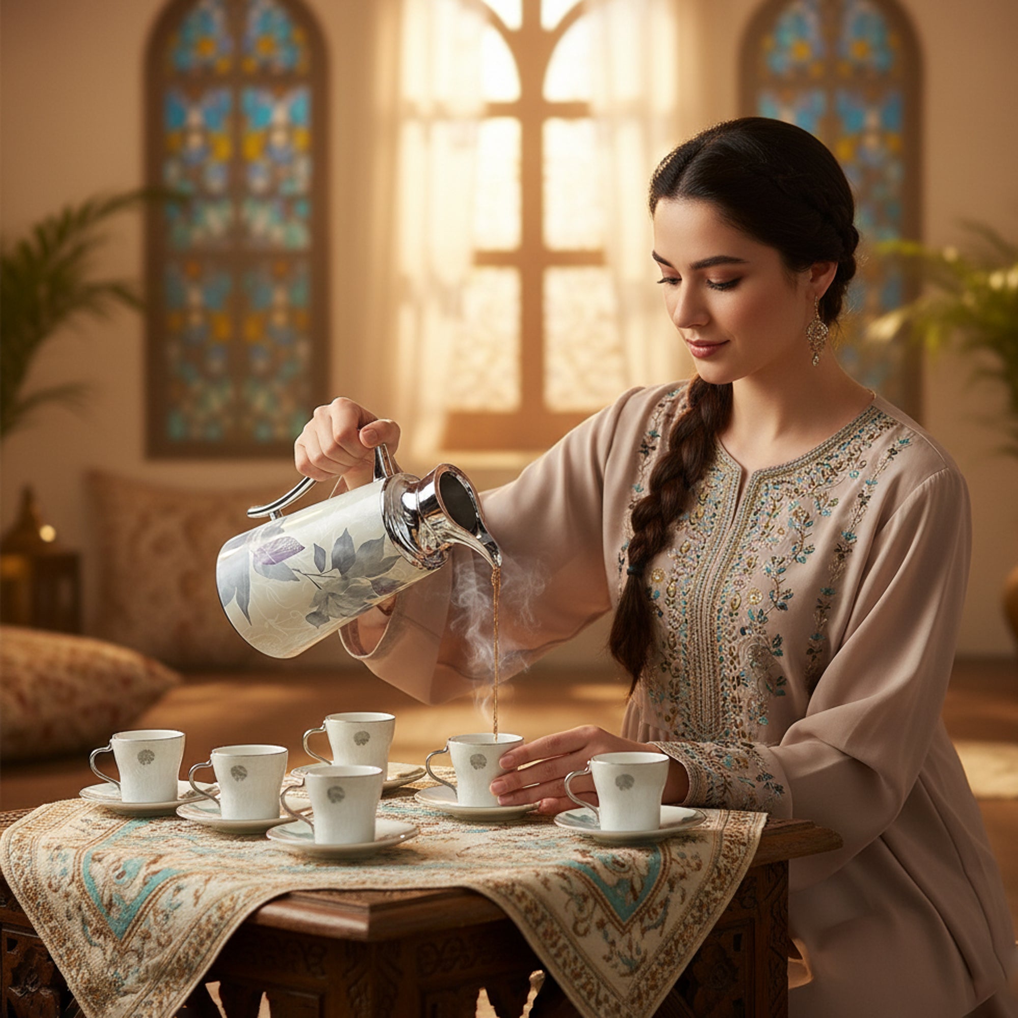ترمس ماريسيلا HJ1412 - سعة 1 لتر - تصميم زهري رمادي وفضي