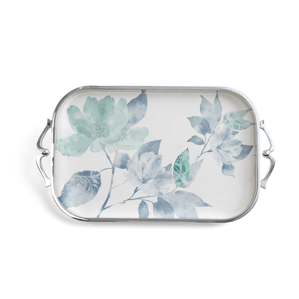 Rectangular tray with floral design on a white background