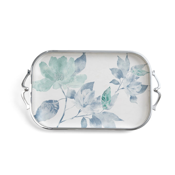 Rectangular tray with floral design on a white background