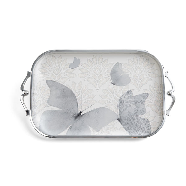 Rectangular tray with butterfly design on a white background