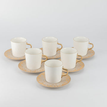 HJ1465 Nourhan Tea Cup Set – 12 Pieces – Beige & Matt Gold | Siddiq Gifts – Mussafah Abu Dhabi