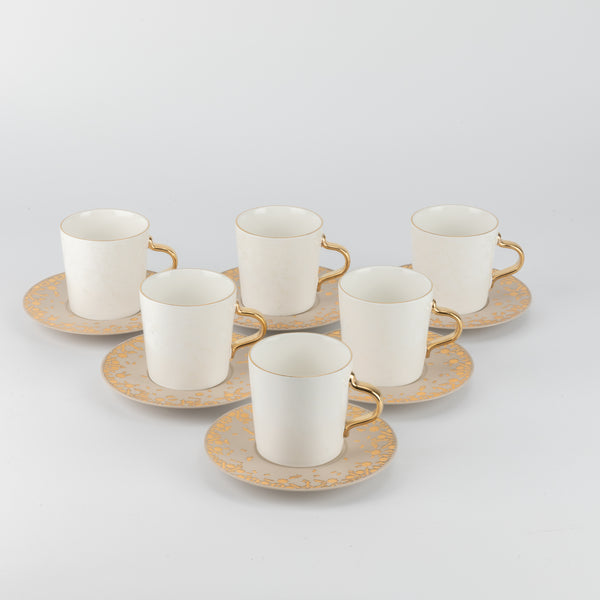 HJ1465 Nourhan Tea Cup Set – 12 Pieces – Beige & Matt Gold | Siddiq Gifts – Mussafah Abu Dhabi