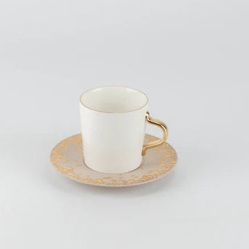 HJ1465 Nourhan Tea Cup Set – 12 Pieces – Beige & Matt Gold | Siddiq Gifts – Mussafah Abu Dhabi
