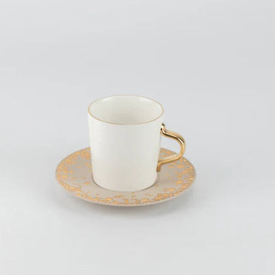 HJ1465 Nourhan Tea Cup Set – 12 Pieces – Beige & Matt Gold | Siddiq Gifts – Mussafah Abu Dhabi
