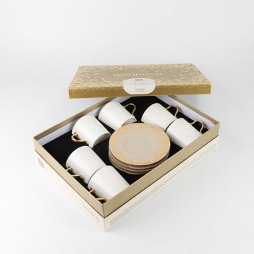 HJ1465 Nourhan Tea Cup Set – 12 Pieces – Beige & Matt Gold | Siddiq Gifts – Mussafah Abu Dhabi