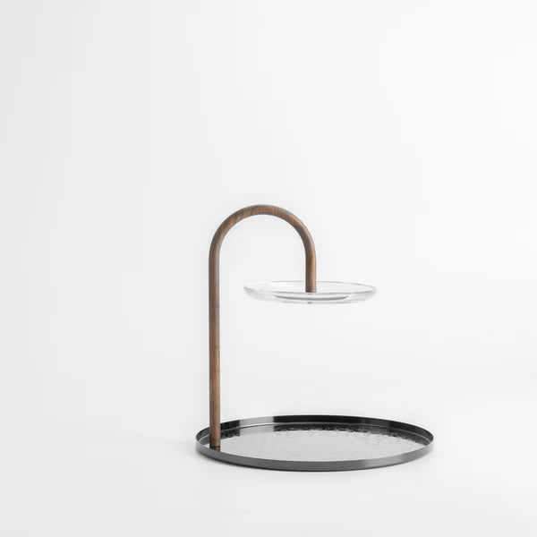 HJ1495 Nourhan 2-Layer Stand with Holder – Shining Black & Wood | Siddiq Gifts – Mussafah Abu Dhabi