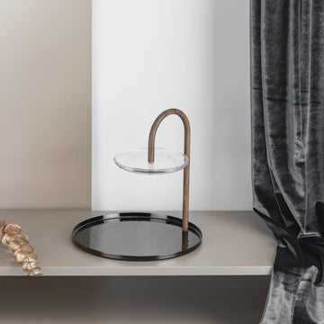 HJ1495 Nourhan 2-Layer Stand with Holder – Shining Black & Wood | Siddiq Gifts – Mussafah Abu Dhabi