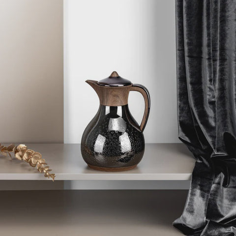 HJ1523 Nourhan Vacuum Flask – 1 L – Shining Black & Wood Accents