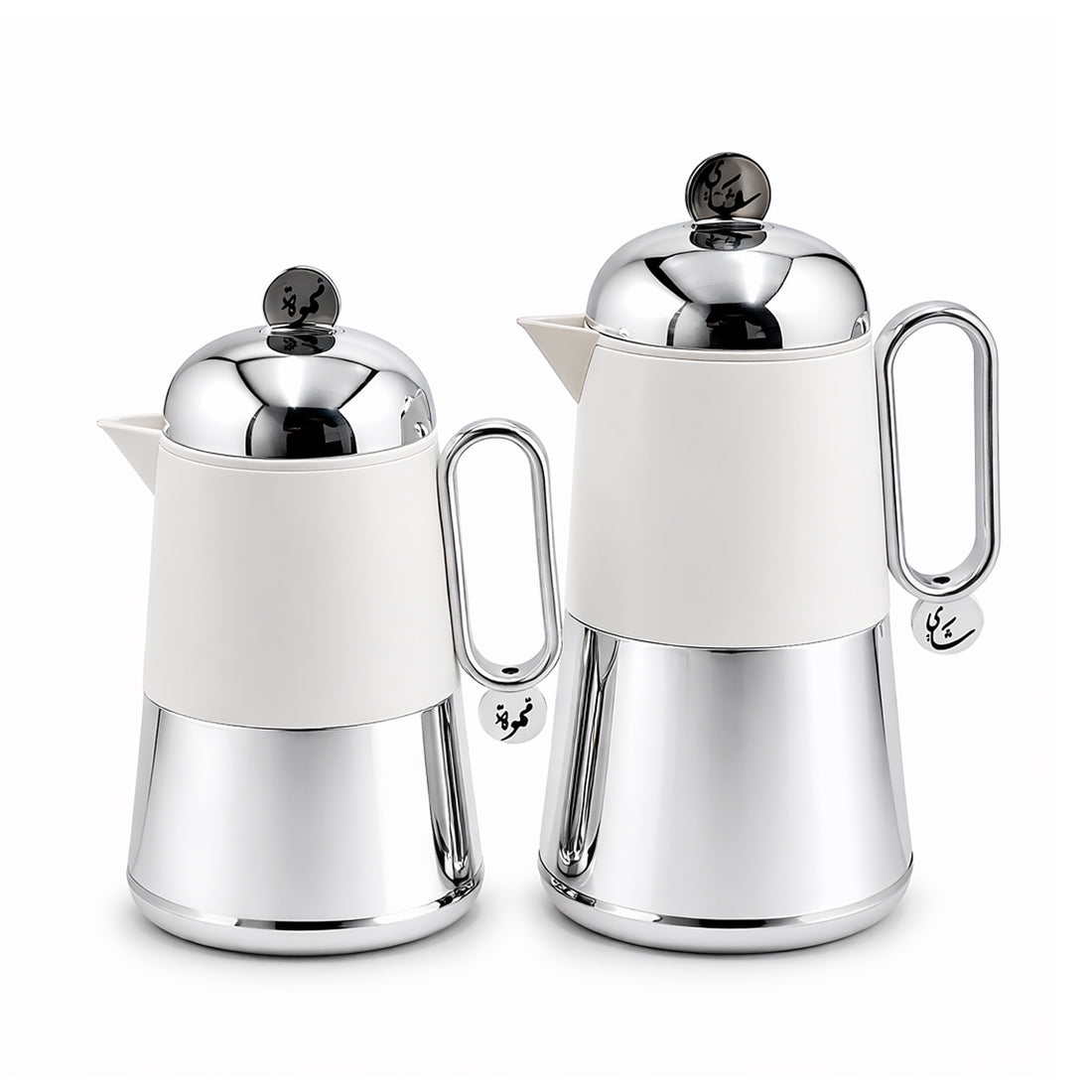 HLJF94-YE01 Vacuum Flask Set – White & Silver – 0.7L & 1.0L – 2 Piece Set