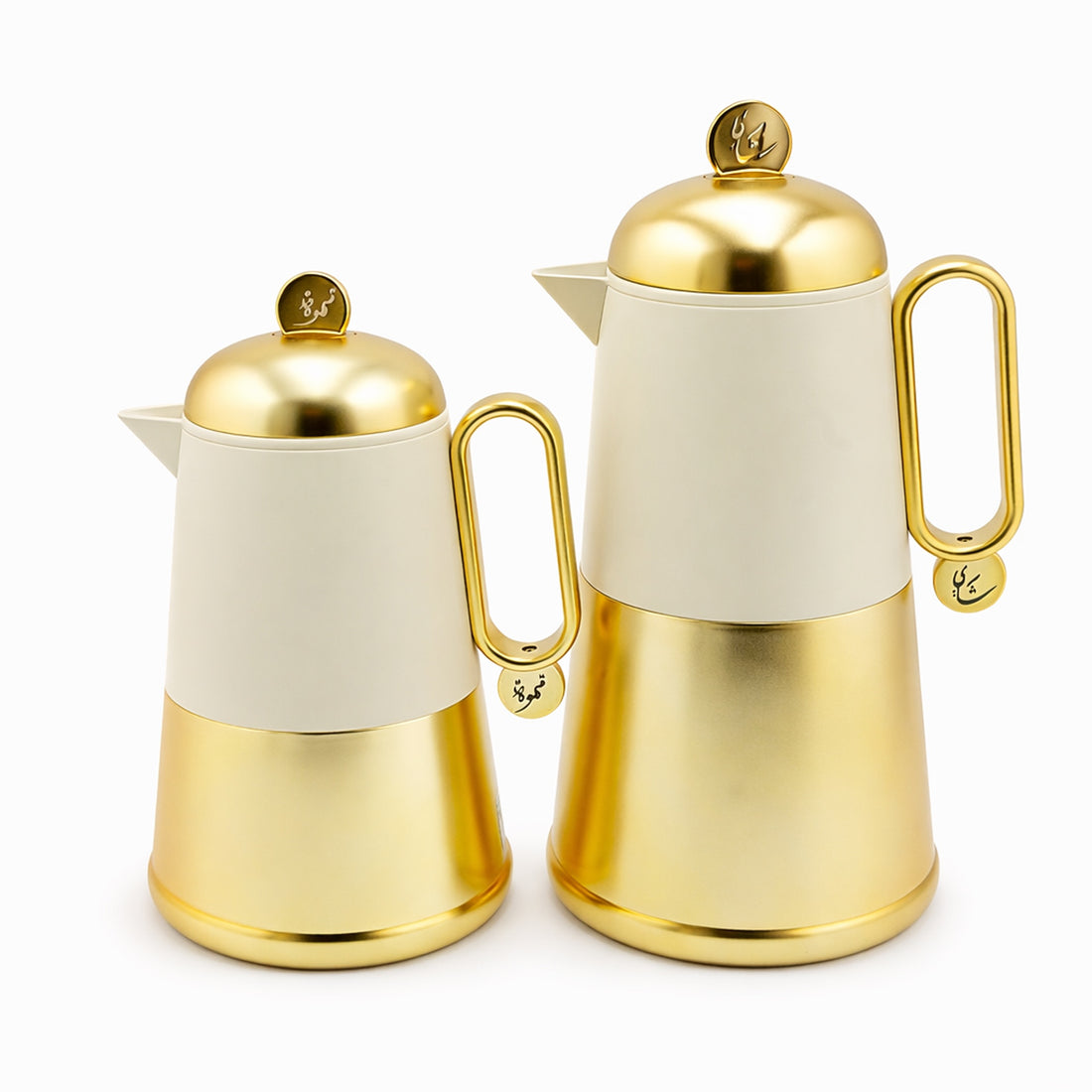HLJF94-YE04 Vacuum Flask Set – 2 Piece (0.7L & 1.0L) – Beige & Matte Gold