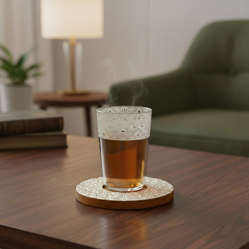 HMC20049 Tea Cup & Saucer Set – 12 Pieces – Clear Glass with Wooden Saucer | Siddiq Gifts – Mussafah Abu Dhabi