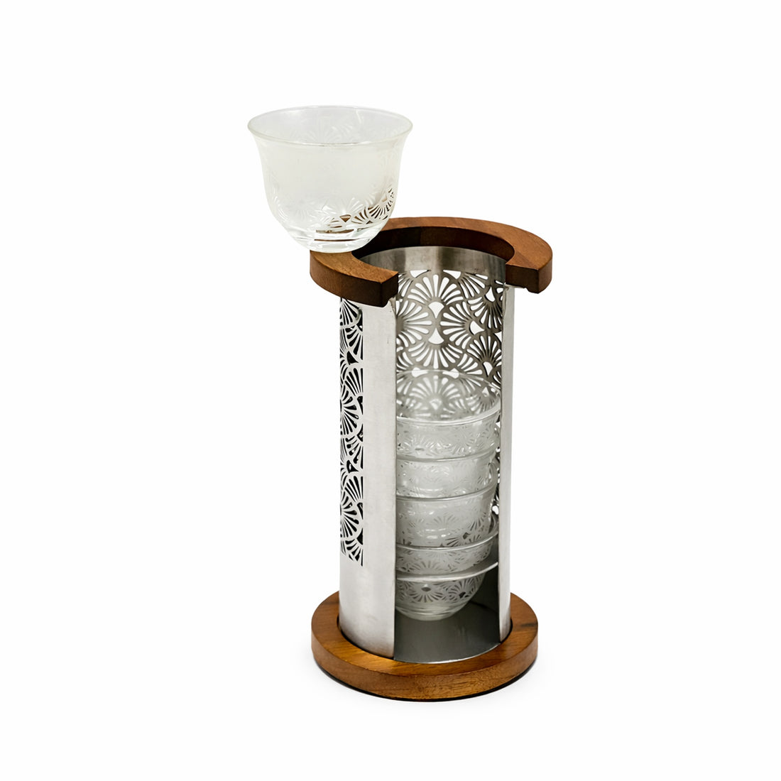 HMC20053 Glass Cawa Cup Set – 6 Pieces with Decorative Steel Stand