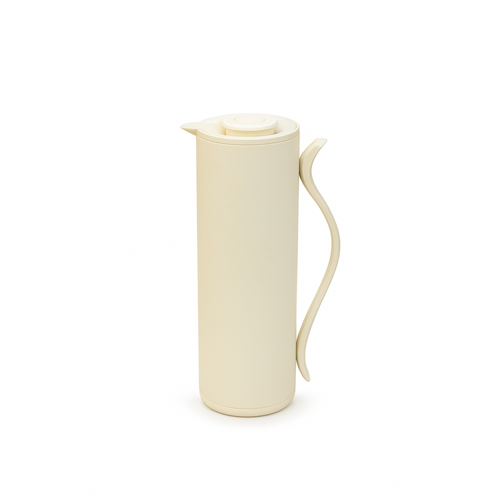 Cream-colored ceramic pitcher on a white background