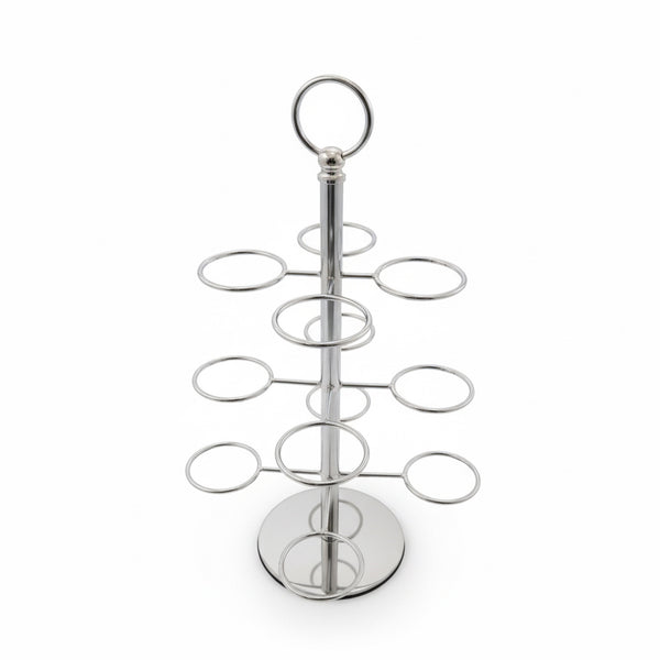 Chrome metal tree-shaped stand on a white background