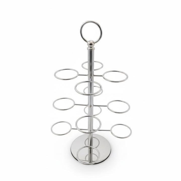 Chrome metal tree-shaped stand on a white background