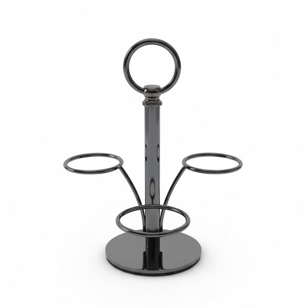 Black metal umbrella stand on a white background