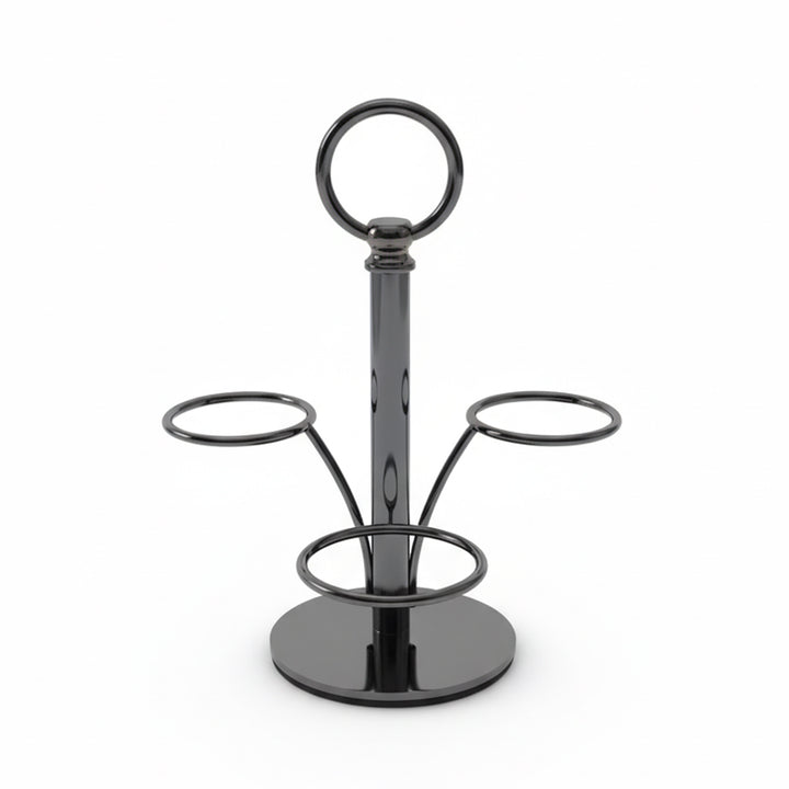 Black metal umbrella stand on a white background