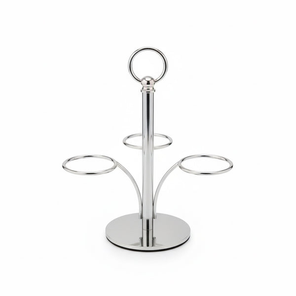 Chrome metal bottle holder on a white background
