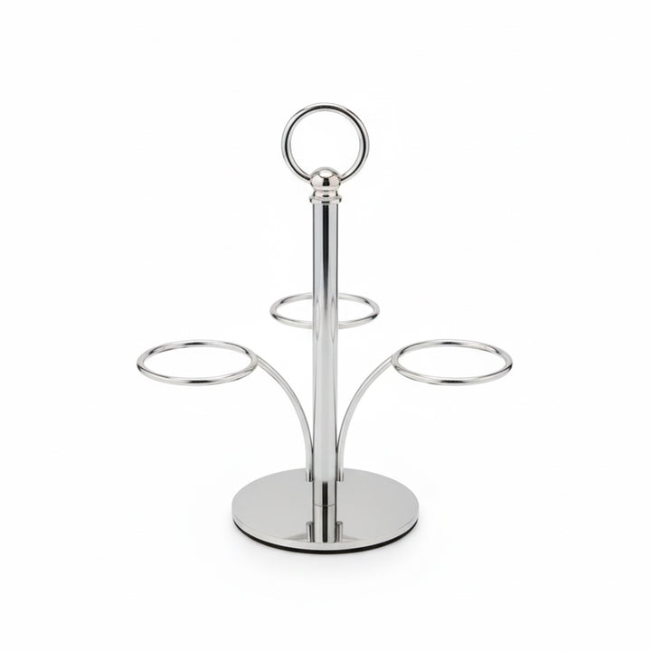 Chrome metal bottle holder on a white background