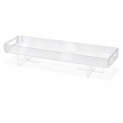 HO-926-SS acrylic cake tray with legs clear rectangular elevated dessert serving tray with handles from Siddiq Gift Shop.