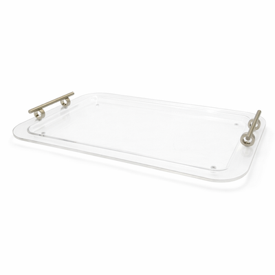 HO-938-ST acrylic serving tray with wooden handles clear rectangular tray 47 × 30 cm from Siddiq Gift Shop.