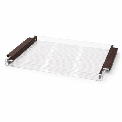 HO-956N-M acrylic serving tray with wooden side handles clear rectangular tray 53 × 32 cm from Siddiq Gift Shop.